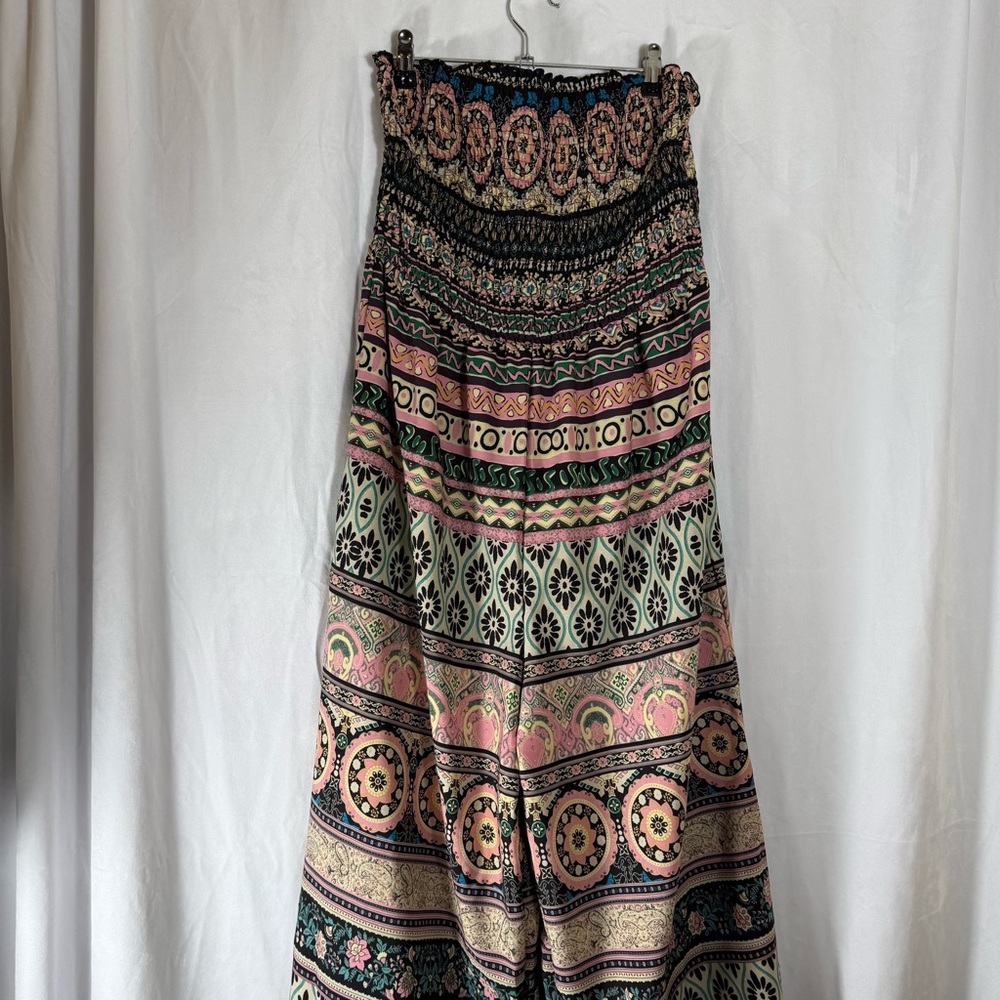 Bohemian Jumpsuit Strapless Elastic Bust XL Vacation Resort Farmers Market Beach